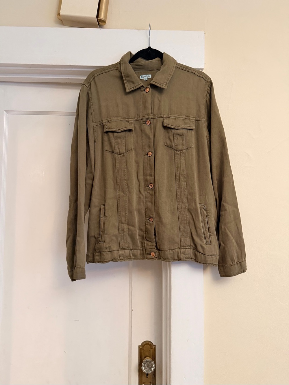 Nostalgia XL Olive Green Lyocell Utility Jacket Button Front Cargo Boho